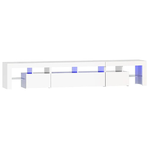 Maison Chic Meuble TV avec lumières LED, Banc TV pour salon, Meuble de rangement Blanc brillant 230x36,5x40 cm -GKD59831