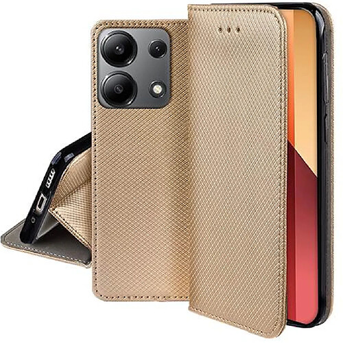 Htdmobiles Housse etui portefeuille avec coque interieure en silicone pour Xiaomi Redmi Note 13 Pro 4G / Poco M6 Pro 4G + verre trempe - OR MAGNET