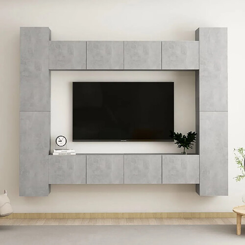 vidaXL Ensemble de meubles TV 8 pcs Gris béton Bois d'ingénierie