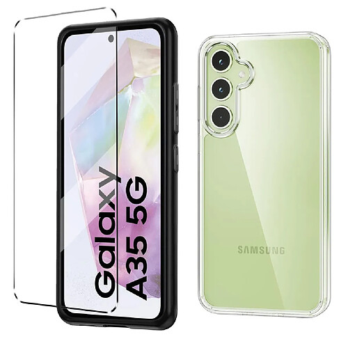 Xeptio Pack coque transparente en TPU et protection écran vitre en verre trempé pour Samsung Galaxy A35 5G -