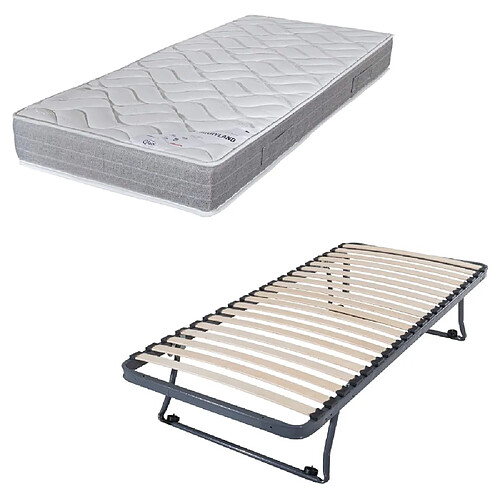 Ebac Sommier gigogne + matelas Maryland - 90x190 - Mousse - 20 lattes bois - Gain de place