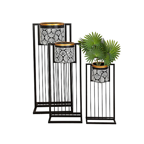 Set de pots de fleurs Romimex Blanc Noir Métal Avec support (3 Pièces)