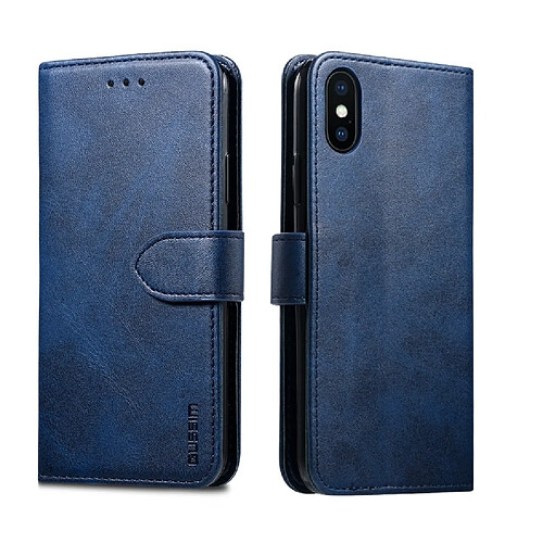 Wewoo Housse Coque Pour iPhone XR GUSSIM en cuir magnétique à rabat horizontal avec support et fentes cartes et portefeuille bleu