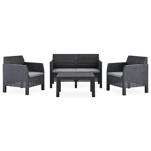 Maison Chic Salon de jardin 4 pcs + coussins - Mobilier/Meubles de jardin - Table et chaises d'extérieur PP Rotin Anthracite -MN78416