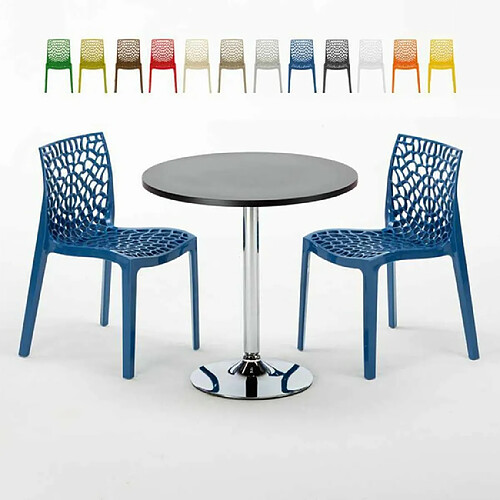 Grand Soleil Table Ronde Noir et 2 Chaises Colorées P