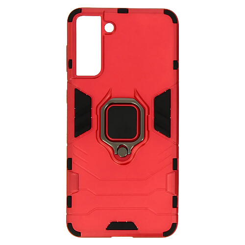 Avizar Coque Samsung Galaxy S21 Hybride Antichoc Bague Métallique Support Vidéo rouge