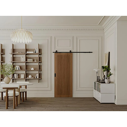 Vente-Unique Porte coulissante avec système en applique en MDF et bois - naturel foncé - H205 x L93 cm - SANDORA