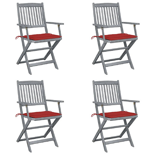 vidaXL Chaises pliables d'extérieur lot de 4 et coussins Bois d'acacia