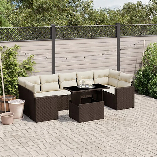 vidaXL Salon de jardin 8 pcs avec coussins marron résine tressée