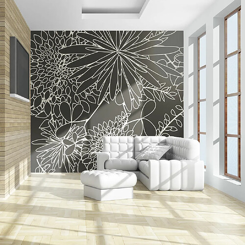 Artgeist Papier peint - Motif floral noir et blanc [392x309]