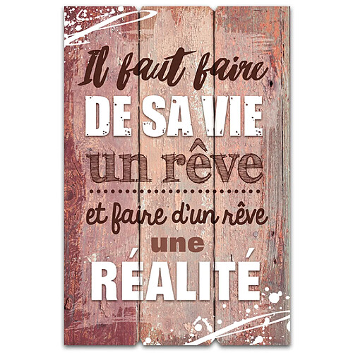 Sudtrading Cadre imprimé effet bois De sa vie un rêve - 40 x 60 cm - Marron