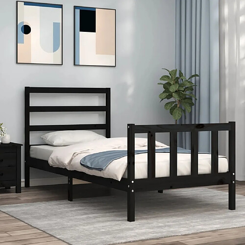 Maison Chic Lit adulte - Cadre de lit et tête de lit,Structure du lit Contemporain pour chambre noir 100x200 cm bois massif -MN47346