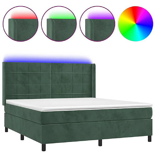 Maison Chic Lit adulte- Lit + matelas + LED,Sommier à lattes de lit matelas et LED Vert foncé 160x200 cm -GKD61667