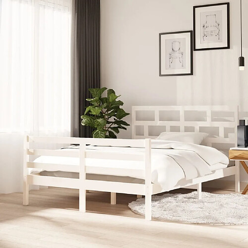 Maison Chic Lit adulte - Lit simple Cadre de lit,Structure du lit Contemporain Blanc Bois massif 140x200 cm -MN91556