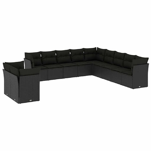 Maison Chic Salon de jardin 11 pcs avec coussins | Ensemble de Table et chaises | Mobilier d'Extérieur noir résine tressée -GKD29125