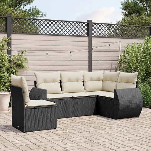 vidaXL Salon de jardin 5 pcs avec coussins noir résine tressée