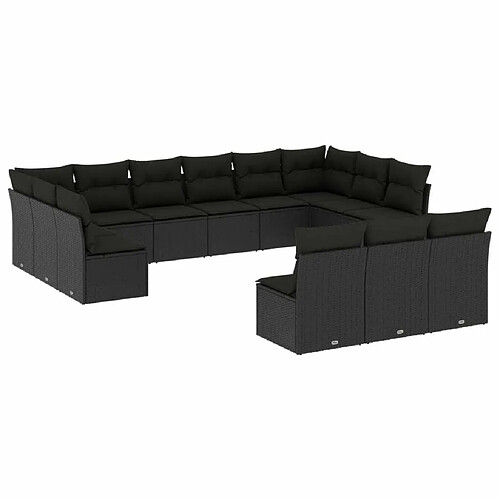 Maison Chic Salon de jardin avec coussins 13 pcs | Ensemble de Table et chaises | Mobilier d'Extérieur noir résine tressée -GKD68318