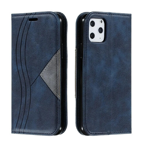 Wewoo Coque Pour iPhone 11 Pro Splicing Color Magnetic Hem Housse en cuir à rabat avec support et fentes cartes bleu