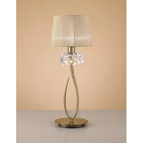 Luminaire Center Lampe de Table Loewe 1 Ampoule E27 Big, laiton antique avec Abat jour bronze