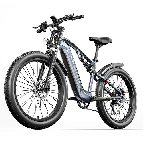 BAFANG Shengmilo 1000W moteur vélo électrique suspension complète vélo électrique 48V 17,5Ah batterie Li-ion amovible 7 vitesses Shimano Gear 26 pouces gros pneu vélo électrique adulte MX05 gris