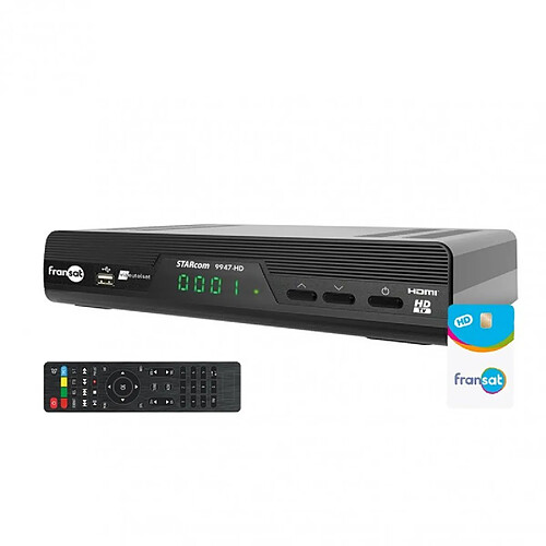 Optex Récepteur Décodeur Satellite HD Fransat HD 9947 - Carte Fransat Incluse, 12V, PVR via USB - HDMI – Ethernet, Atlantic Bird 3