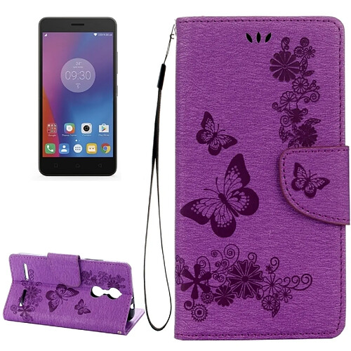 Wewoo Housse Étui Violet pour Lenovo K6 5.0 pouces Papillons Gaufrage en cuir Flip horizontale avec support et Slots de cartes Portefeuille & Longe