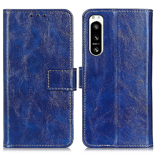 Etui en PU texture rétro crazy horse, anti-chocs avec support pour votre Sony Xperia 5 IV 5G - bleu