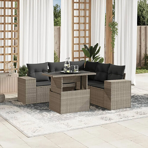 vidaXL Salon de jardin 6 pcs avec coussins gris clair résine tressée