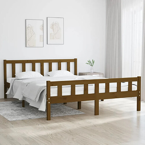 vidaXL Cadre de lit sans matelas marron miel bois massif