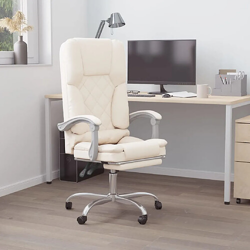 vidaXL Fauteuil de massage inclinable de bureau Crème Similicuir