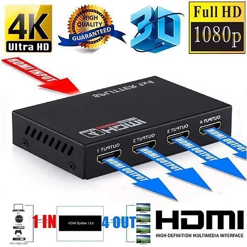 Letouch Convertisseur TV HDMI Splitter 4 ports 1080p 4K pour Distributeur 3D Full HD 1 in 4 out Da25187