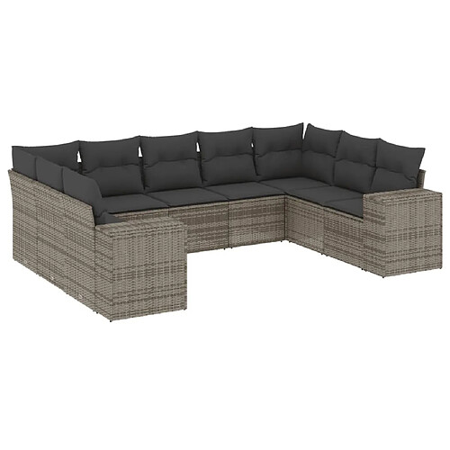 Maison Chic Salon de jardin 9 pcs avec coussins | Ensemble de Table et chaises | Mobilier d'Extérieur gris résine tressée -GKD72555