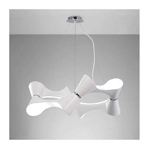 Luminaire Center Suspension Ora 8 Twisted rond Ampoules E27, blanc brillant/arylique blanc/chrome poli