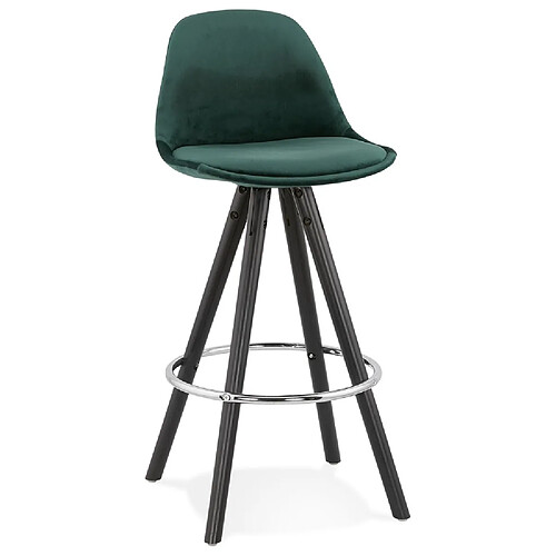 Alterego Tabouret snack mi-hauteur 'SPIRIT MINI' en velours vert et pieds en bois noir