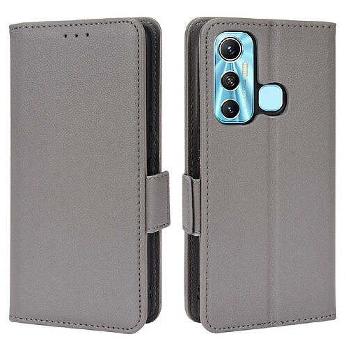 Etui en PU texture litchi, anti-rayures, anti-chocs avec support, gris pour votre Infinix Hot 11/X662