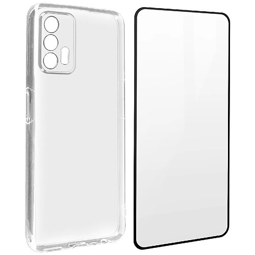 Avizar Coque Realme GT Silicone Souple Film Verre Trempé 9H Transparent Noir