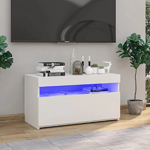 vidaXL Meuble TV avec lumières LED Blanc 75x35x40 cm