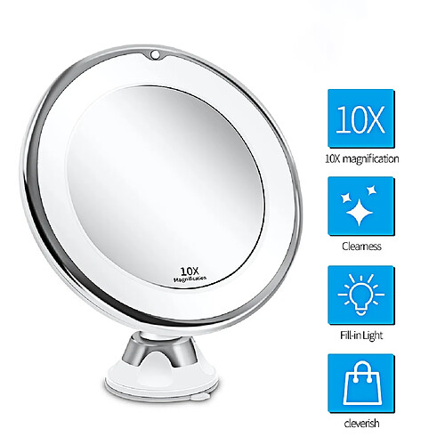 Universal Miroir de maquillage rétroéclairé à cercle avec lumière LED pour agrandir 10 fois le mur de la salle de bains(Argent)