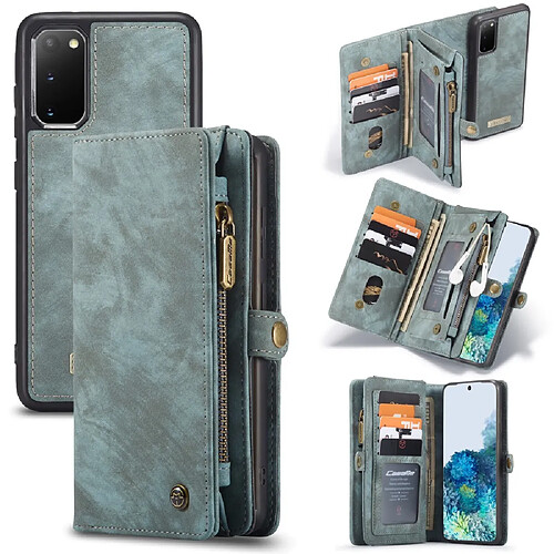 Caseme Etui en PU Split rétro 2 en 1 avec plusieurs porte-cartes bleu pour votre Samsung Galaxy S20