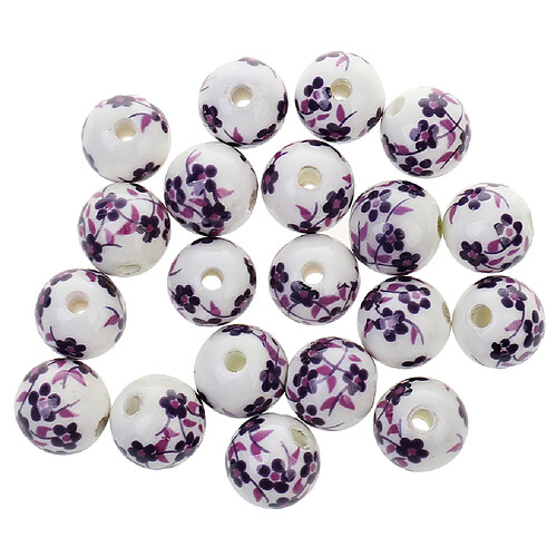 20pcs Fleur Porcelaine Céramique Espacement Lâche Perles Charmes Conclusions Violet