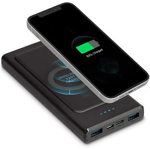 SANAG Powerbank Sans Fil Mince 10 000 Mah Pour Iphone, Samsung, Oppo Et Xiaomi, 2 Ports Usb-A, 1 Usb-C Et 1 Micro Usb, Utilisable En Avion, Câble De Charge Inclus