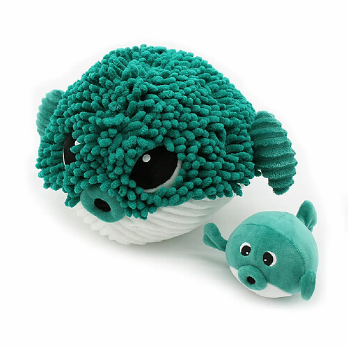 Peluche géante poisson globe et son bébé vert Gobetou Les Ptipotos - Les Déglingos