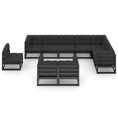 Maison Chic Salon de jardin 10 pcs + coussins - Mobilier/Meubles de jardin - Table et chaises d'extérieur Noir Bois de pin massif -MN84139