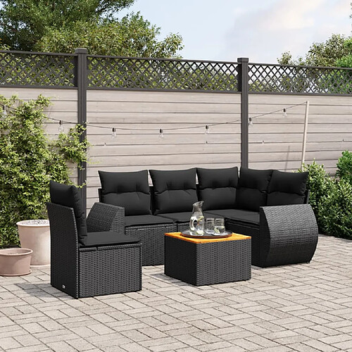 vidaXL Salon de jardin 6 pcs avec coussins noir résine tressée