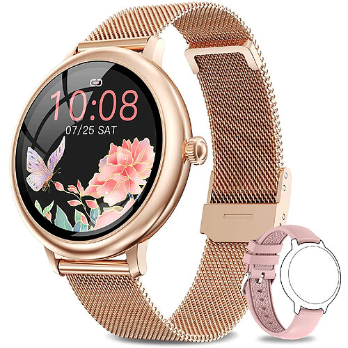 Chrono Montre Connectée Femmes avec Fonction Féminine, Smartwatch Sport Etanche Or, Moniteur de Oxygène Sanguin et Fréquence Cardiaque, Podomètre Calorie, Montre de Fitness pour Android iphone(or)