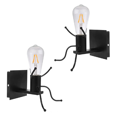 Stoex 2x Créatifs Applique Murale Simple Homme Poupée De Mode E27 Noir ,Lampe de Mur Petit Gens Fer Métal pour Cuisine Restaurant Bar Chambre à Coucher