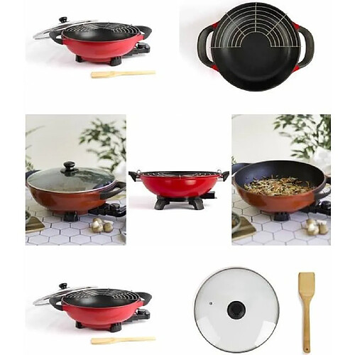 Livoo Wok électrique rouge 1500W Revêtement antiadhésif Contenance 4 L