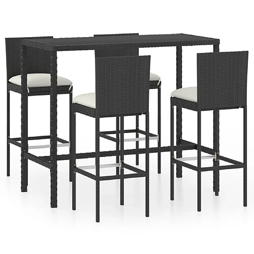 Maison Chic Ensemble de bar de jardin 5 pcs et coussins,Table + chaises + coussins de jardin Résine tressée Noir -GKD714118