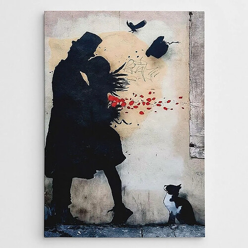 EPIKASA Impression sur Toile Banksy Amoureux, Rouge, Polyester, 70x3x100 cm