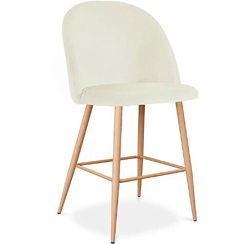 ICONIK INTERIOR Tabouret tapissé en velours - Design scandinave - 66cm - Evelyne Crème